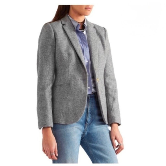Women's J.CREW Campbell Gray Wool Blazer with Gold Buttons Size 4 - Picture 2 of 8
